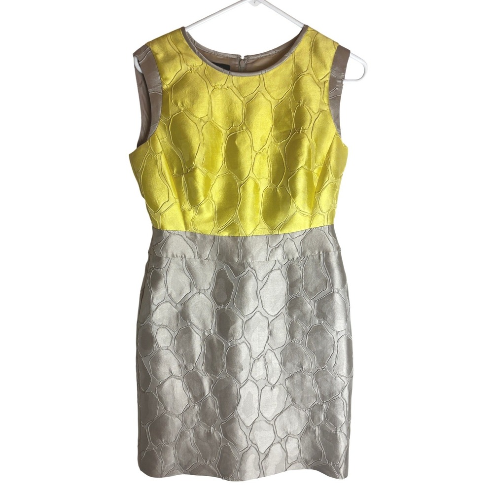 Lafayette 148 New York Yellow Silver Jacquard Silk Blend Sheath Dress 4